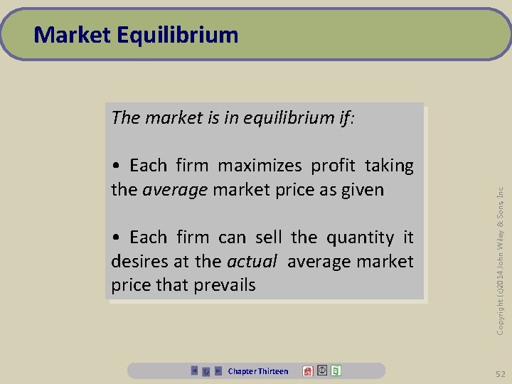 Market Equilibrium • Each firm maximizes profit taking the average market price as given