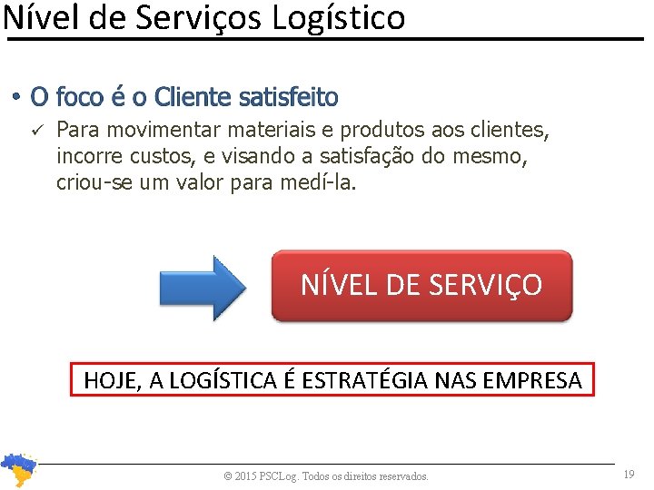 Nível de Serviços Logístico Para movimentar materiais e produtos aos clientes, incorre custos, e