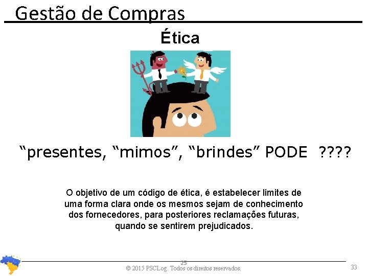 Gestão de Compras Ética “presentes, “mimos”, “brindes” PODE ? ? O objetivo de um