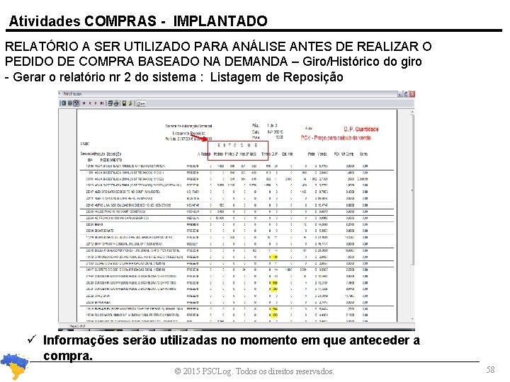 Atividades COMPRAS - IMPLANTADO RELATÓRIO A SER UTILIZADO PARA ANÁLISE ANTES DE REALIZAR O