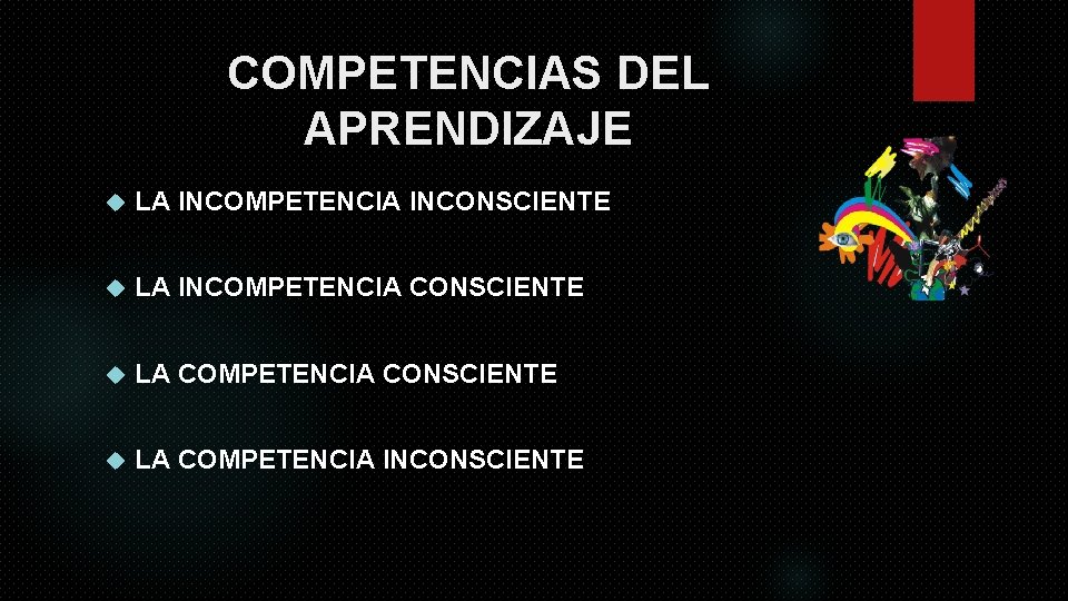 COMPETENCIAS DEL APRENDIZAJE LA INCOMPETENCIA INCONSCIENTE LA INCOMPETENCIA CONSCIENTE LA COMPETENCIA INCONSCIENTE 