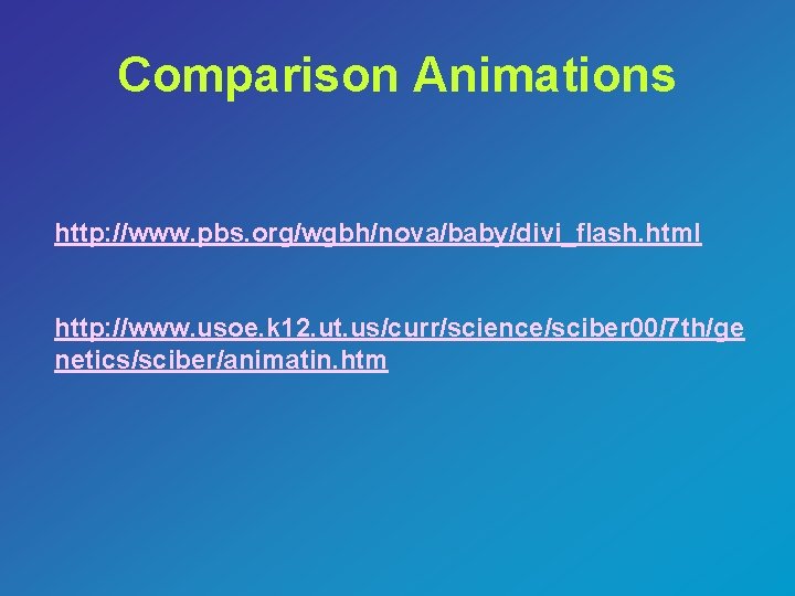 Comparison Animations http: //www. pbs. org/wgbh/nova/baby/divi_flash. html http: //www. usoe. k 12. ut. us/curr/science/sciber