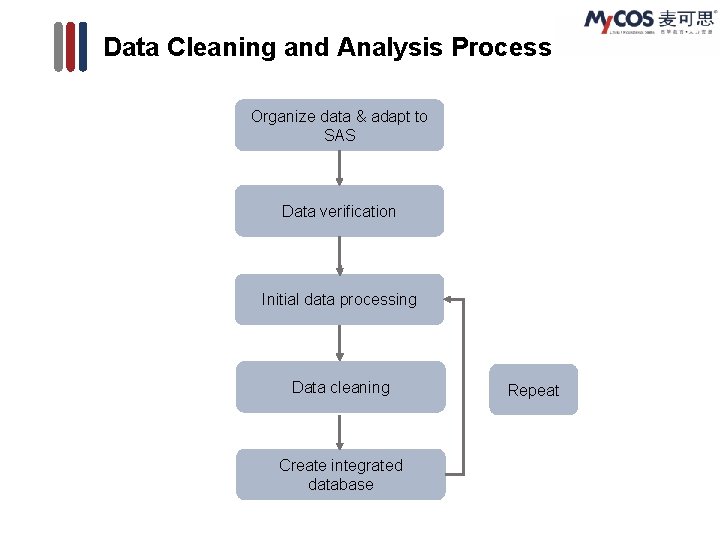 Data Cleaning and Analysis Process Organize data & adapt to SAS Data verification Initial