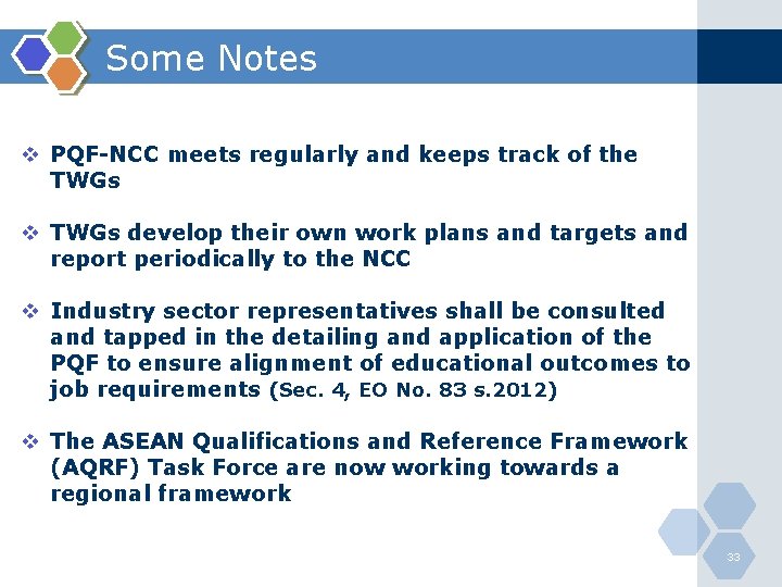 Some Notes v PQF-NCC meets regularly and keeps track of the TWGs v TWGs