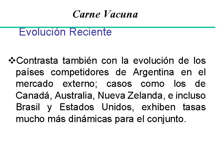 Carne Vacuna Evolución Reciente v. Contrasta también con la evolución de los países competidores