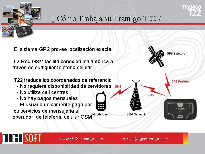 ¿ Cómo Trabaja su Tramigo T 22 ? El sistema GPS provee localización exacta