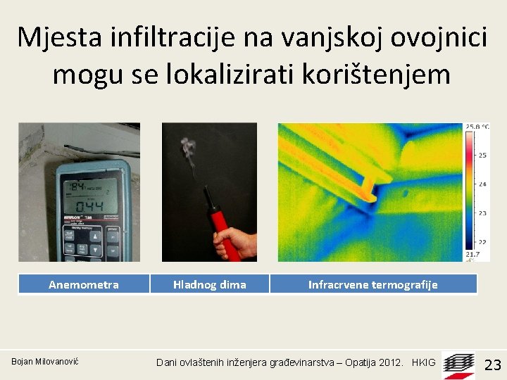 Mjesta infiltracije na vanjskoj ovojnici mogu se lokalizirati korištenjem Anemometra Bojan Milovanović Hladnog dima