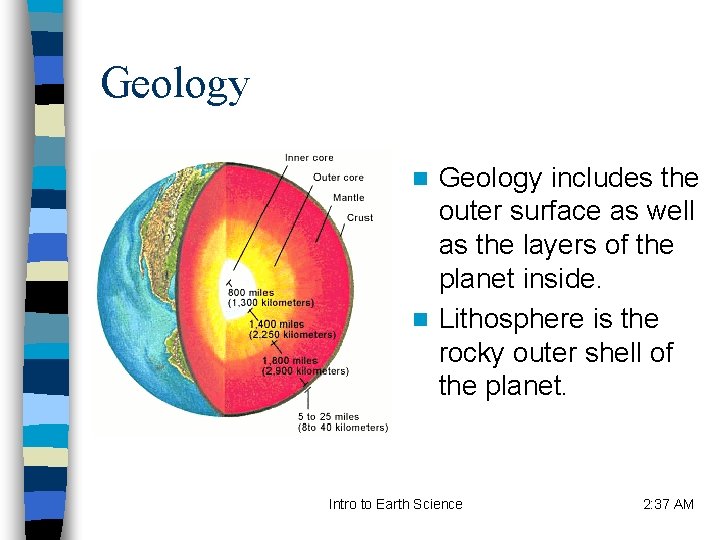 Geology includes the outer surface as well as the layers of the planet inside.