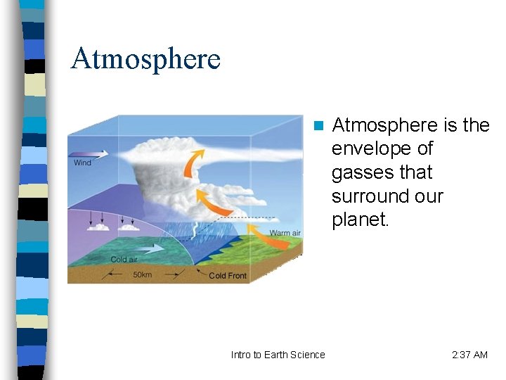 Atmosphere n Atmosphere is the envelope of gasses that surround our planet. Intro to