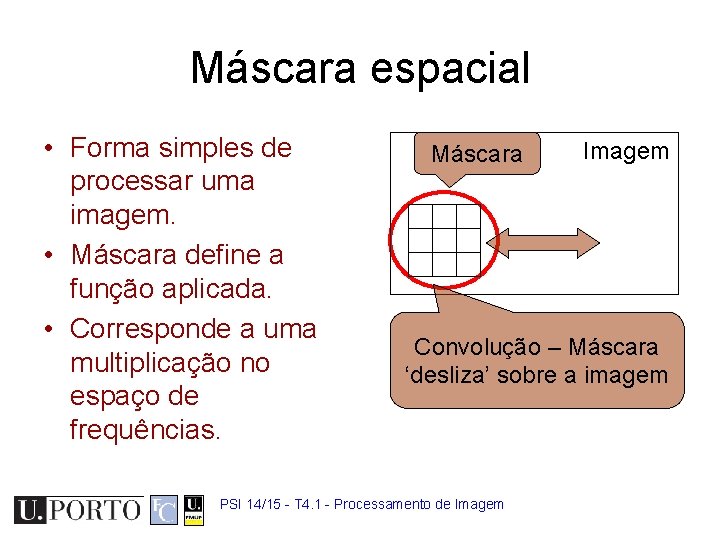 Máscara espacial • Forma simples de processar uma imagem. • Máscara define a função