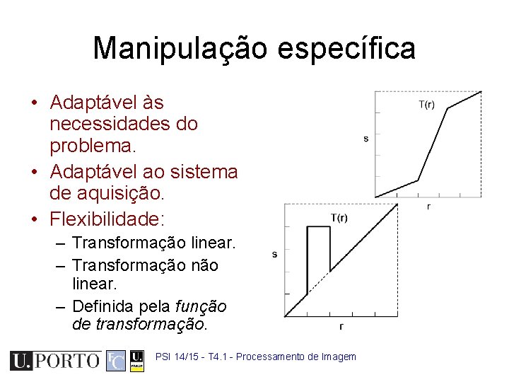 Manipulação específica • Adaptável às necessidades do problema. • Adaptável ao sistema de aquisição.