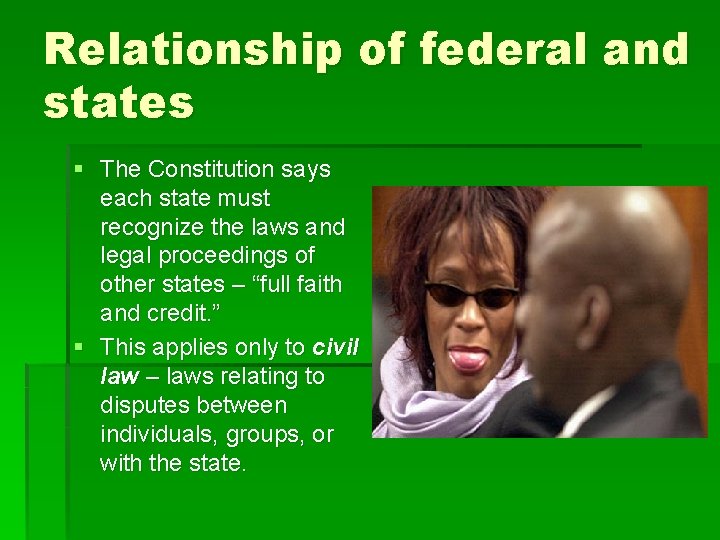 Relationship of federal and states § The Constitution says each state must recognize the
