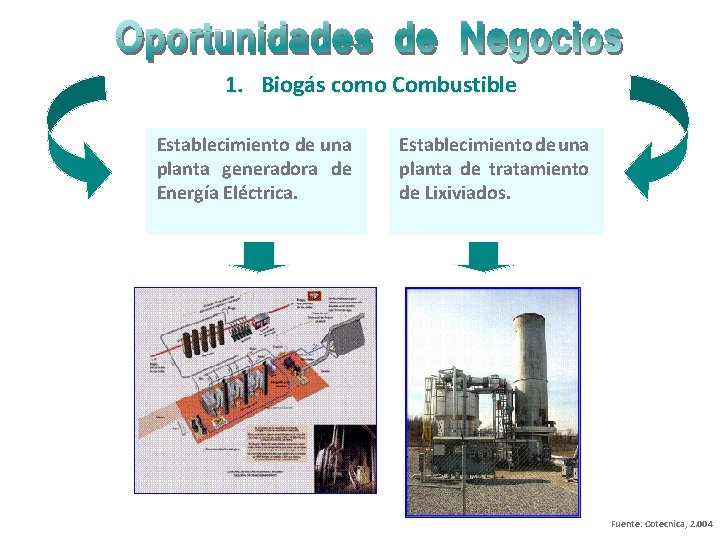 1. Biogás como Combustible Establecimiento de una planta generadora de Energía Eléctrica. Establecimiento de