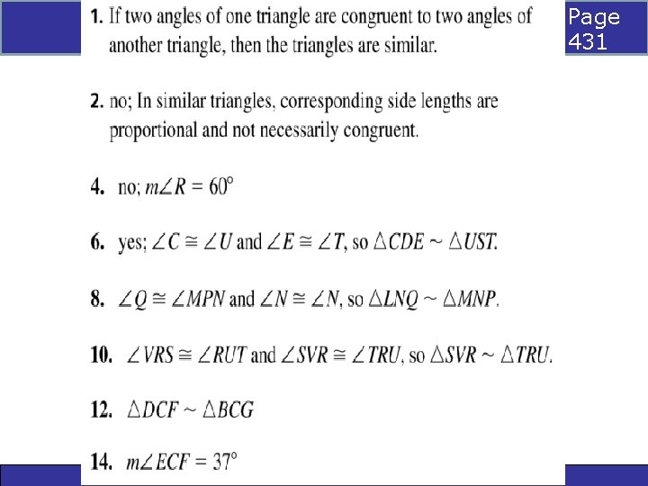 Page Triangle Similarity: AA, SSS, and SAS 7 -3 431 Holt Geometry Page Triangle Similarity: AA, SSS, and SAS 7 -3 431 Holt Geometry
