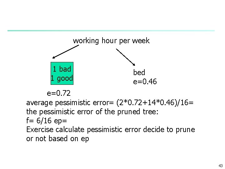 working hour per week 1 bad 1 good bed e=0. 46 e=0. 72 average