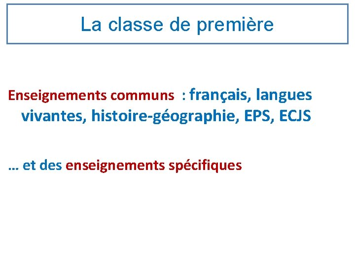 La classe de première Enseignements communs : français, langues vivantes, histoire-géographie, EPS, ECJS …