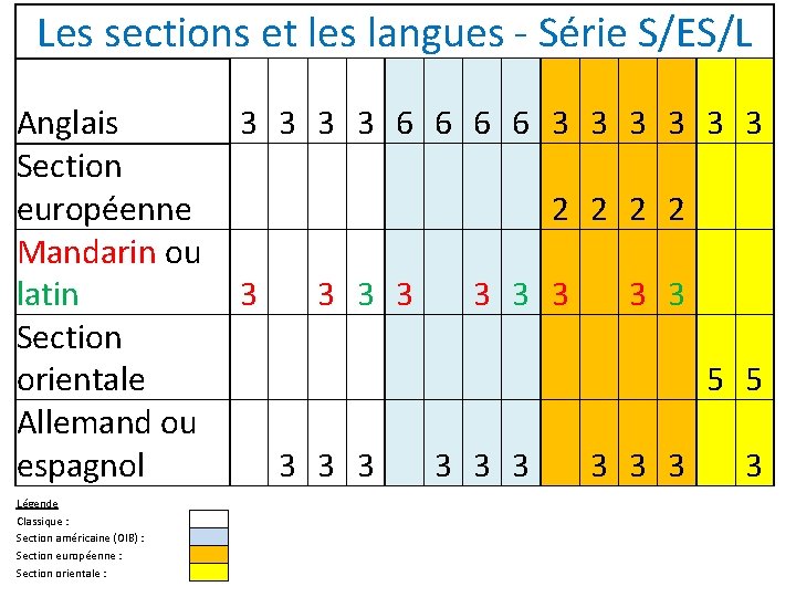 Les sections et les langues - Série S/ES/L Anglais Section européenne Mandarin ou latin