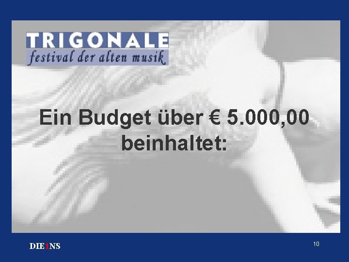 Ein Budget über € 5. 000, 00 beinhaltet: DIE 1 NS 10 