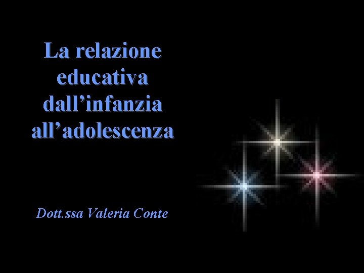 La relazione educativa dall’infanzia all’adolescenza Dott. ssa Valeria Conte 2/14/2022 Dott. ssa Valeria Conte