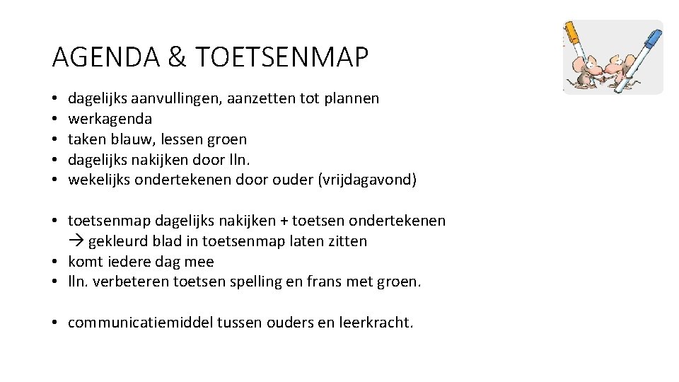 AGENDA & TOETSENMAP • • • dagelijks aanvullingen, aanzetten tot plannen werkagenda taken blauw,