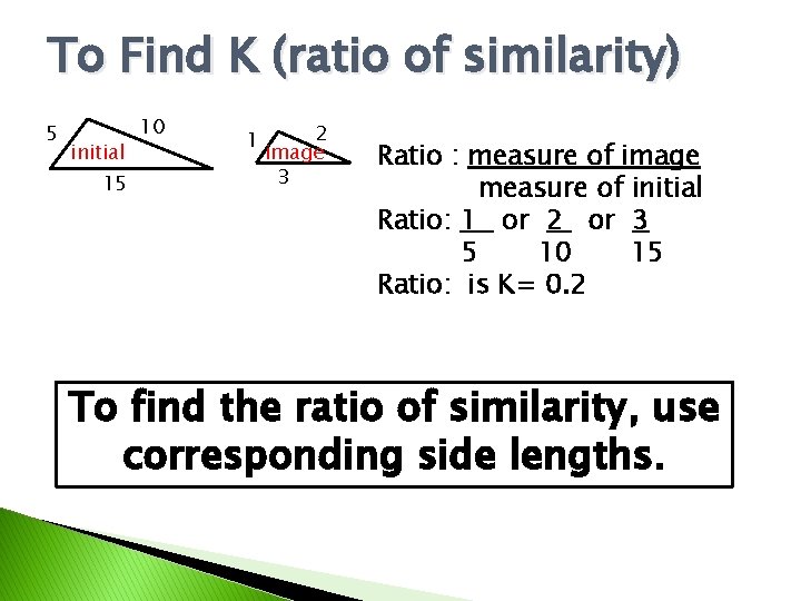 To Find K (ratio of similarity) 5 initial 15 10 1 2 image 3