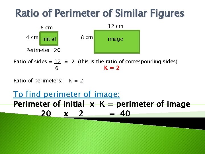 Ratio of Perimeter of Similar Figures 12 cm 6 cm 4 cm initial 8