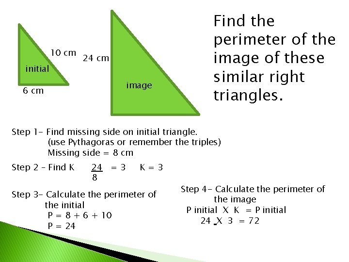 10 cm initial 24 cm image 6 cm Find the perimeter of the image