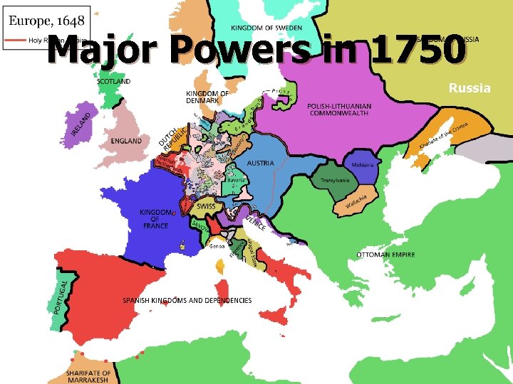 Major Powers in 1750 Russia 