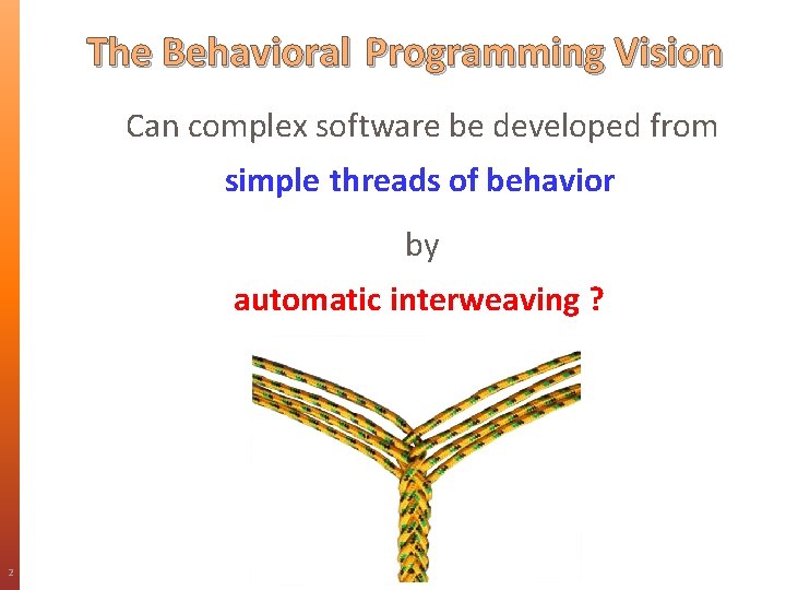 Software Behavior Modeling Thread 1 Behavioral Programming A review of recent research