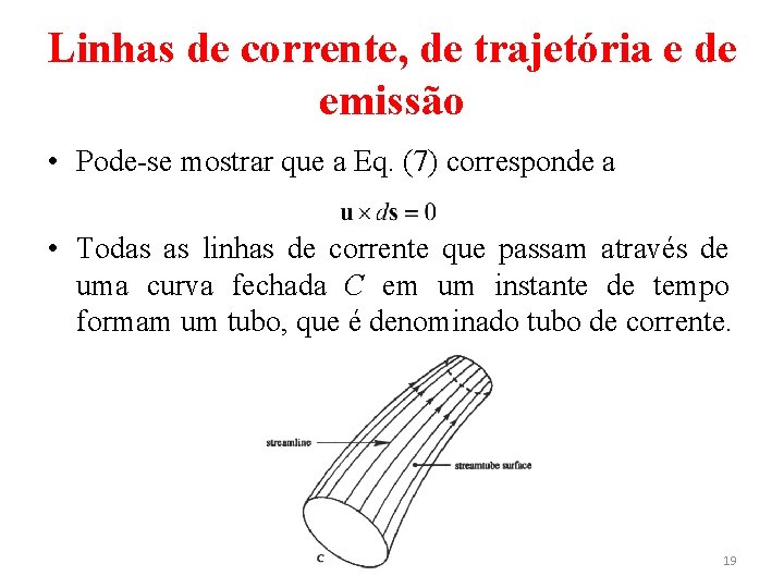 Linhas de corrente, de trajetória e de emissão • Pode-se mostrar que a Eq.