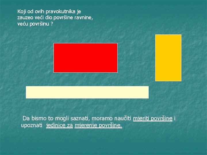 Koji od ovih pravokutnika je zauzeo veći dio površine ravnine, veću površinu ? Da