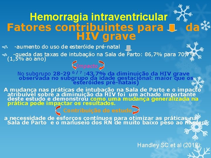 Hemorragia intraventricular Fatores contribuintes para HIV grave da -aumento do uso de esteróide pré-natal Hemorragia intraventricular Fatores contribuintes para HIV grave da -aumento do uso de esteróide pré-natal