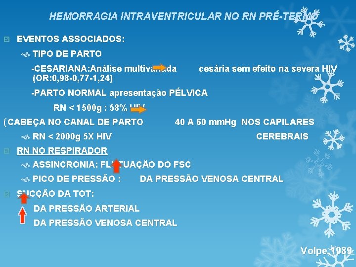 HEMORRAGIA INTRAVENTRICULAR NO RN PRÉ-TERMO þ EVENTOS ASSOCIADOS: TIPO DE PARTO -CESARIANA: Análise multivariada HEMORRAGIA INTRAVENTRICULAR NO RN PRÉ-TERMO þ EVENTOS ASSOCIADOS: TIPO DE PARTO -CESARIANA: Análise multivariada