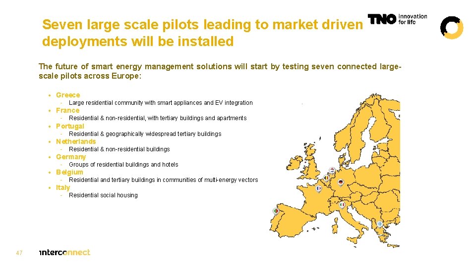 Seven large scale pilots leading to market driven deployments will be installed The future