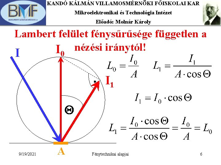 KANDÓ KÁLMÁN VILLAMOSMÉRNÖKI FŐISKOLAI KAR Mikroelektronikai és Technológia Intézet Előadó: Molnár Károly Lambert felület