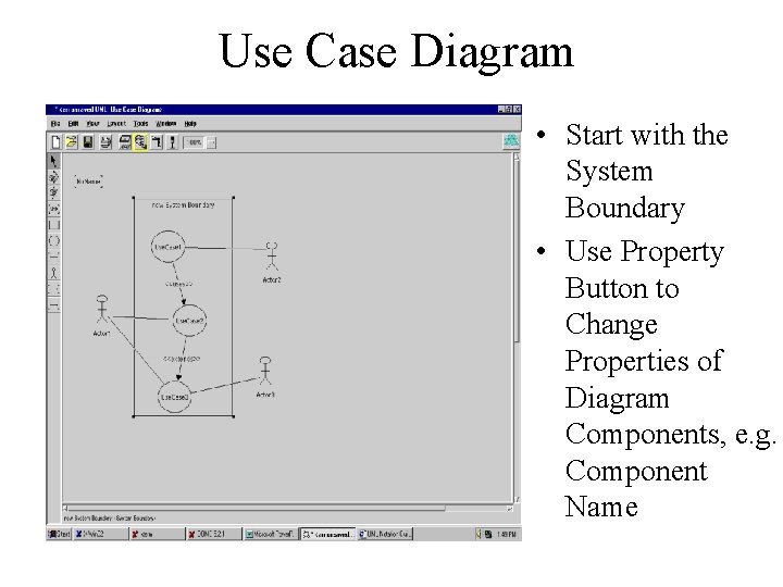 Use Case Diagram • Start with the System Boundary • Use Property Button to