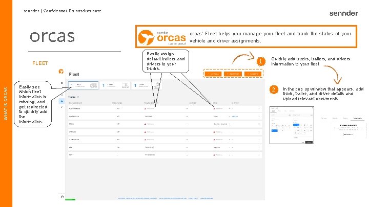 sennder | Confidential. Do not distribute. orcas WHAT IS ORCAS FLEET Easily see which