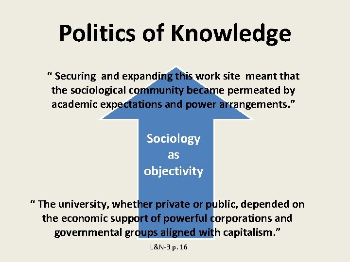 Politics of Knowledge “ Securing and expanding this work site meant that the sociological