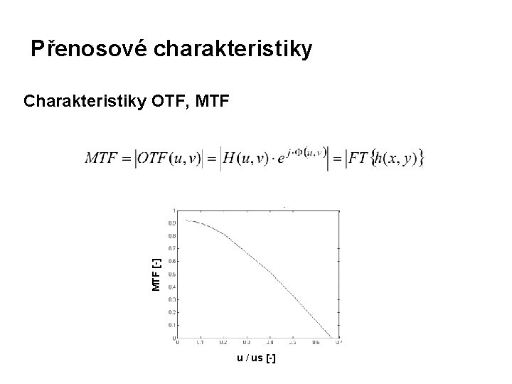 Přenosové charakteristiky MTF [-] Charakteristiky OTF, MTF u / us [-] 