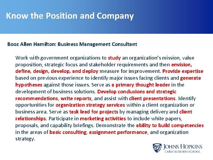 Know the Position and Company Booz Allen Hamilton: Business Management Consultant Work with government