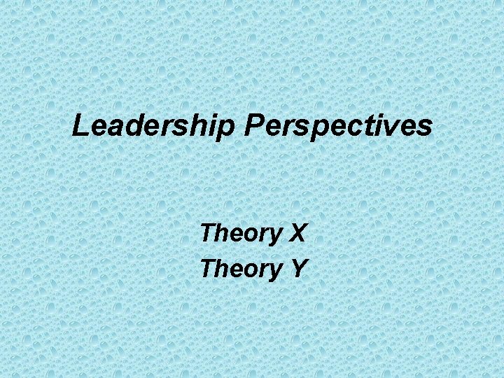 Leadership Perspectives Theory X Theory Y 