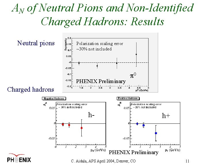 AN of Neutral Pions and Non-Identified Charged Hadrons: Results Neutral pions Polarization scaling error