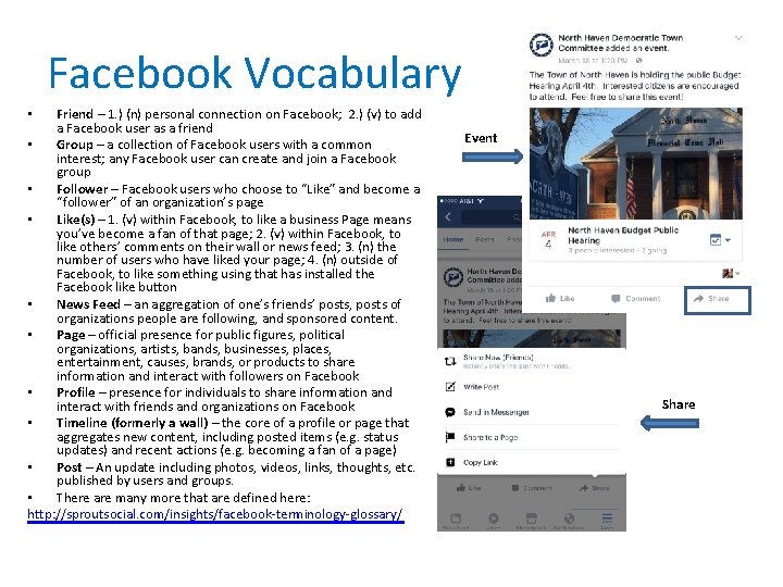Facebook Vocabulary Friend – 1. ) (n) personal connection on Facebook; 2. ) (v)