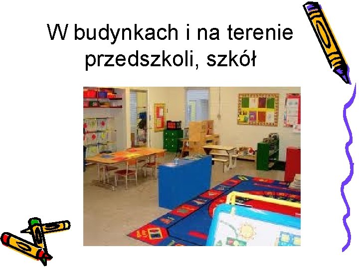 W budynkach i na terenie przedszkoli, szkół 