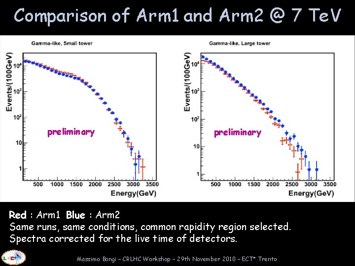 Comparison of Arm 1 and Arm 2 @ 7 Te. V preliminary Red :