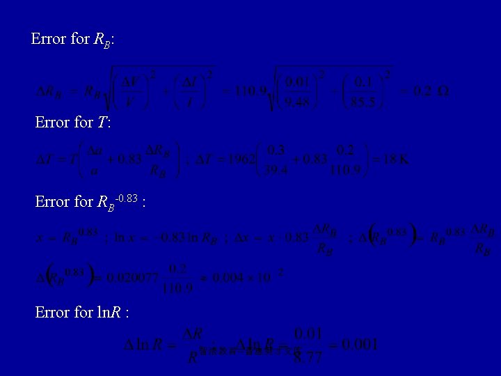 Error for RB: Error for T: Error for RB-0. 83 : Error for ln.