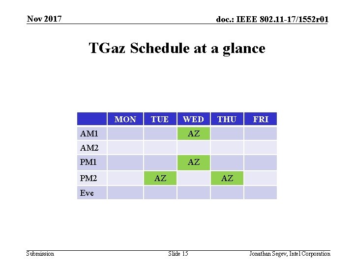 Nov 2017 doc. : IEEE 802. 11 -17/1552 r 01 TGaz Schedule at a