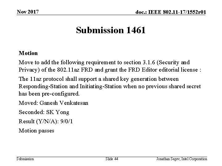 Nov 2017 doc. : IEEE 802. 11 -17/1552 r 01 Submission 1461 Motion Move