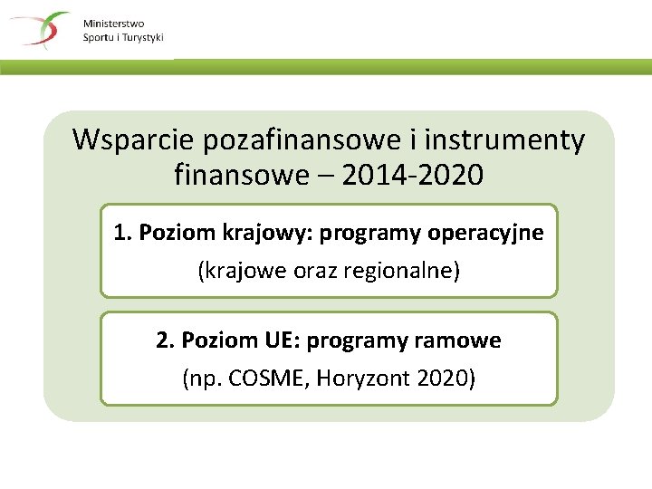 Wsparcie pozafinansowe i instrumenty finansowe – 2014 -2020 1. Poziom krajowy: programy operacyjne (krajowe