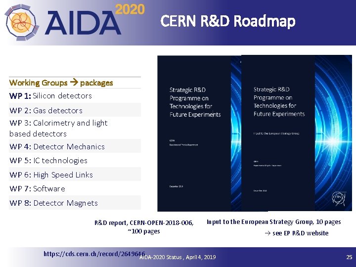 CERN R&D Roadmap Working Groups packages WP 1: Silicon detectors WP 2: Gas detectors